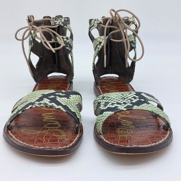 Sam Edelman Women’s Snakeskin Gladiator Sandals Lace Up Ankle Flat Zip Back Boho - Picture 9 of 9